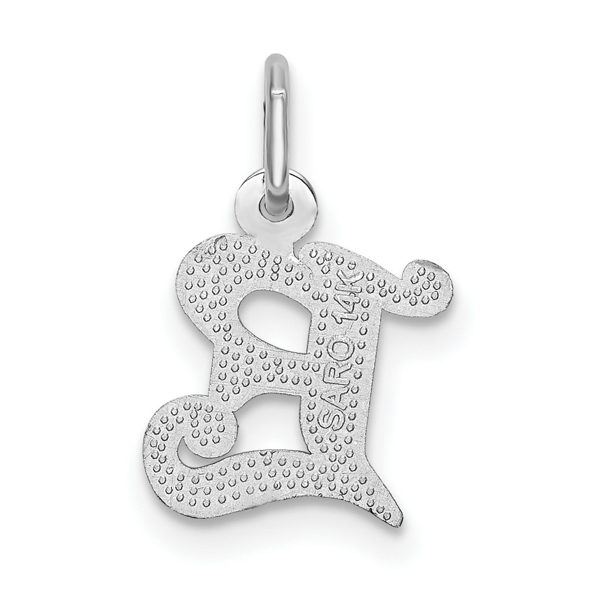 14k White Gold Script R Pendant, Textured Gothic Letter Charm for Women