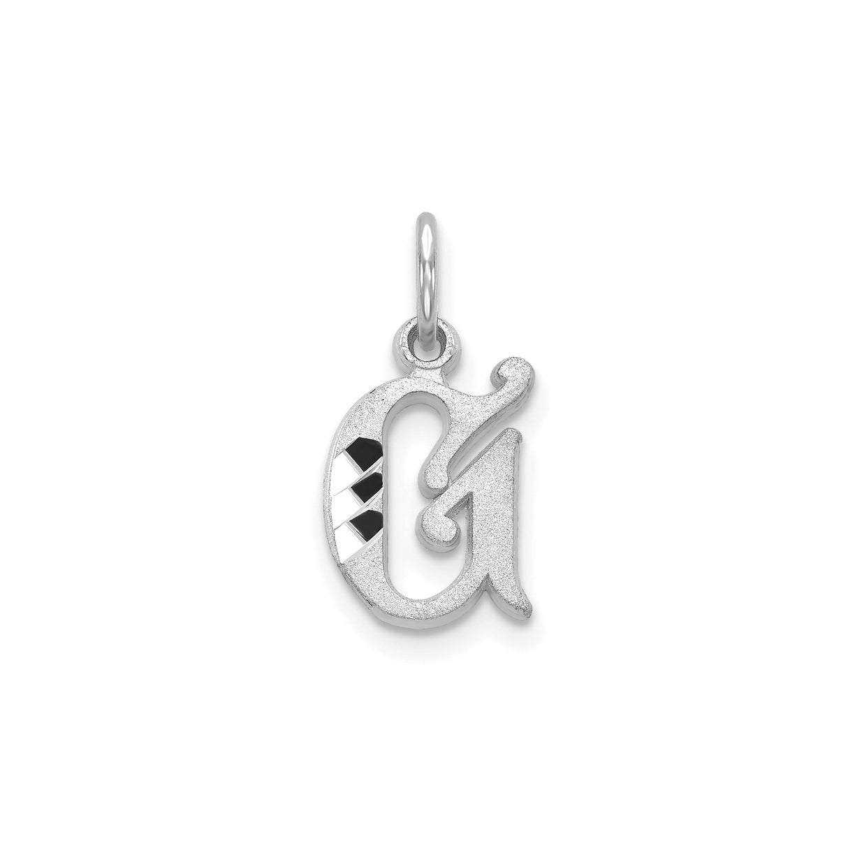 14k White Gold Letter G Pendant Charm with Diamond Cut Accents, Gothic Style