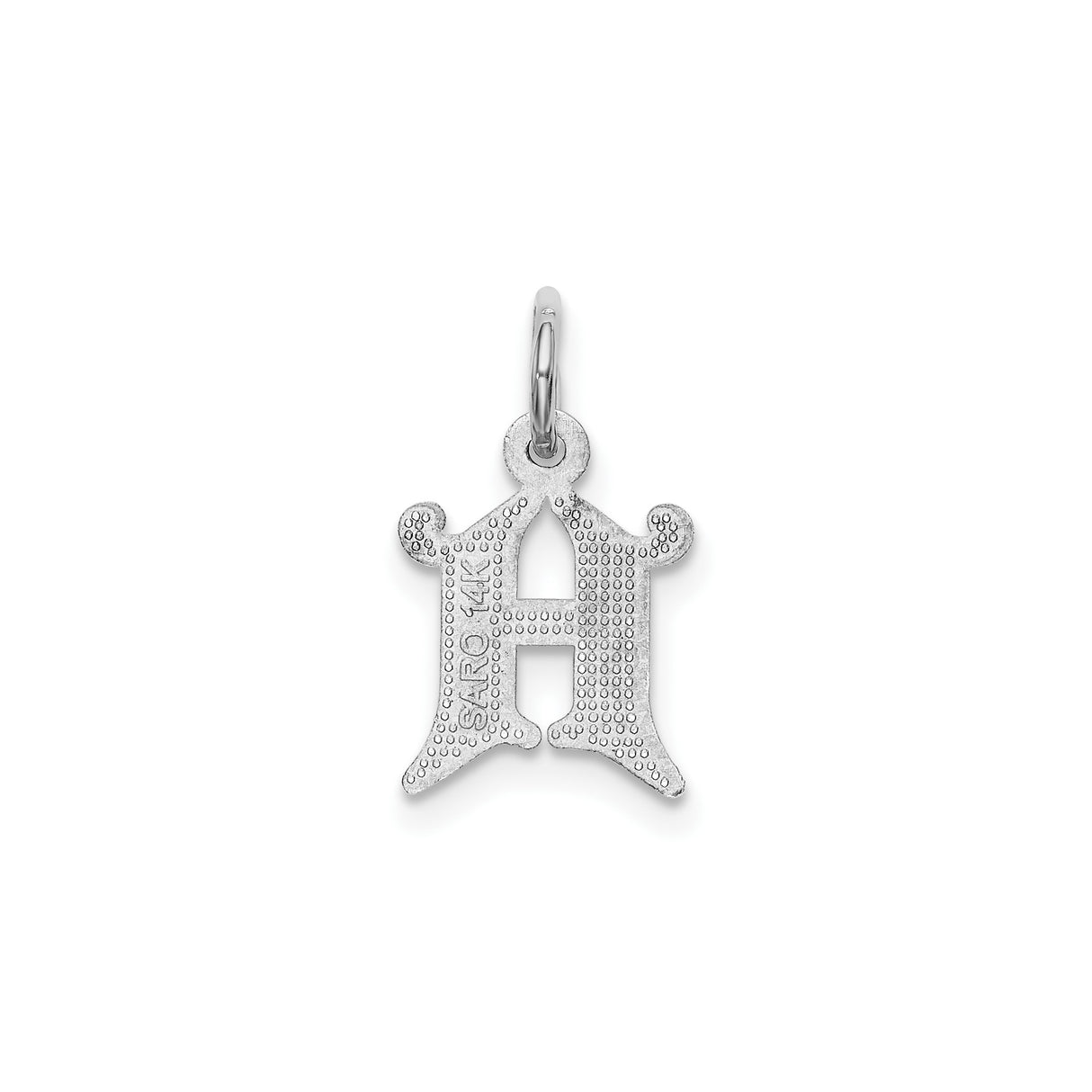 14k White Gold Initial H Pendant, Gothic Old English Script Letter Charm