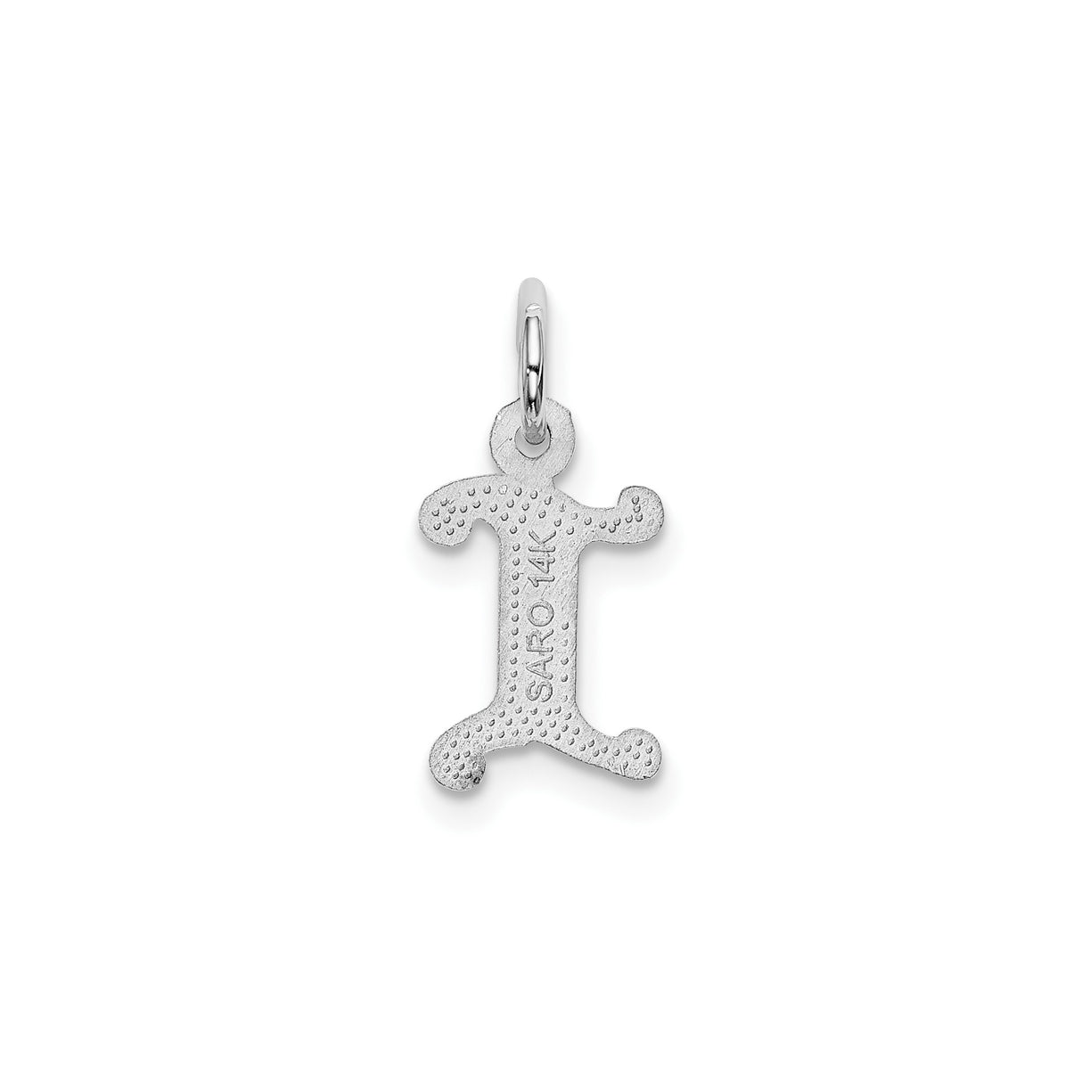 14k White Gold Letter I Pendant, Stylized Scroll Charm with Diagonal Lines, Monogram Jewelry