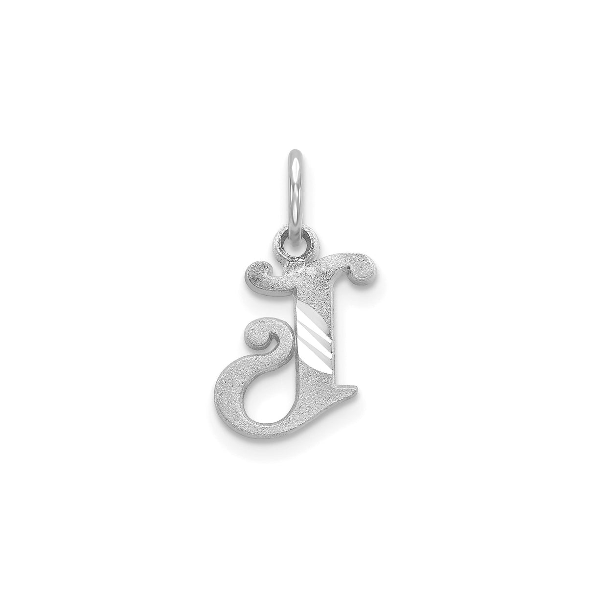 14k White Gold Script Letter J Pendant, Polished and Textured Initial Charm for Women