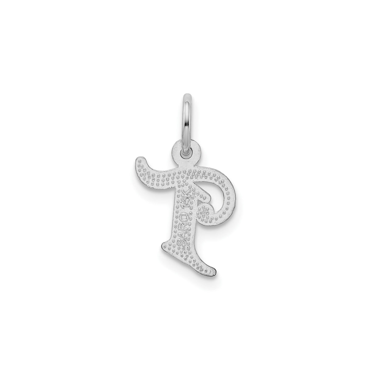 14k White Gold T Initial Pendant, Textured Alphabet Letter Charm with Polished Accents