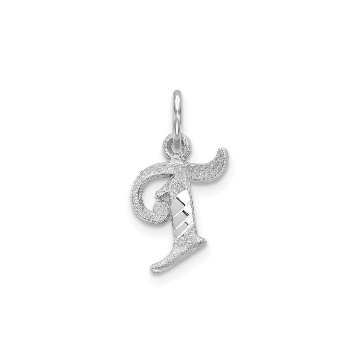 14k White Gold T Initial Pendant, Textured Alphabet Letter Charm with Polished Accents