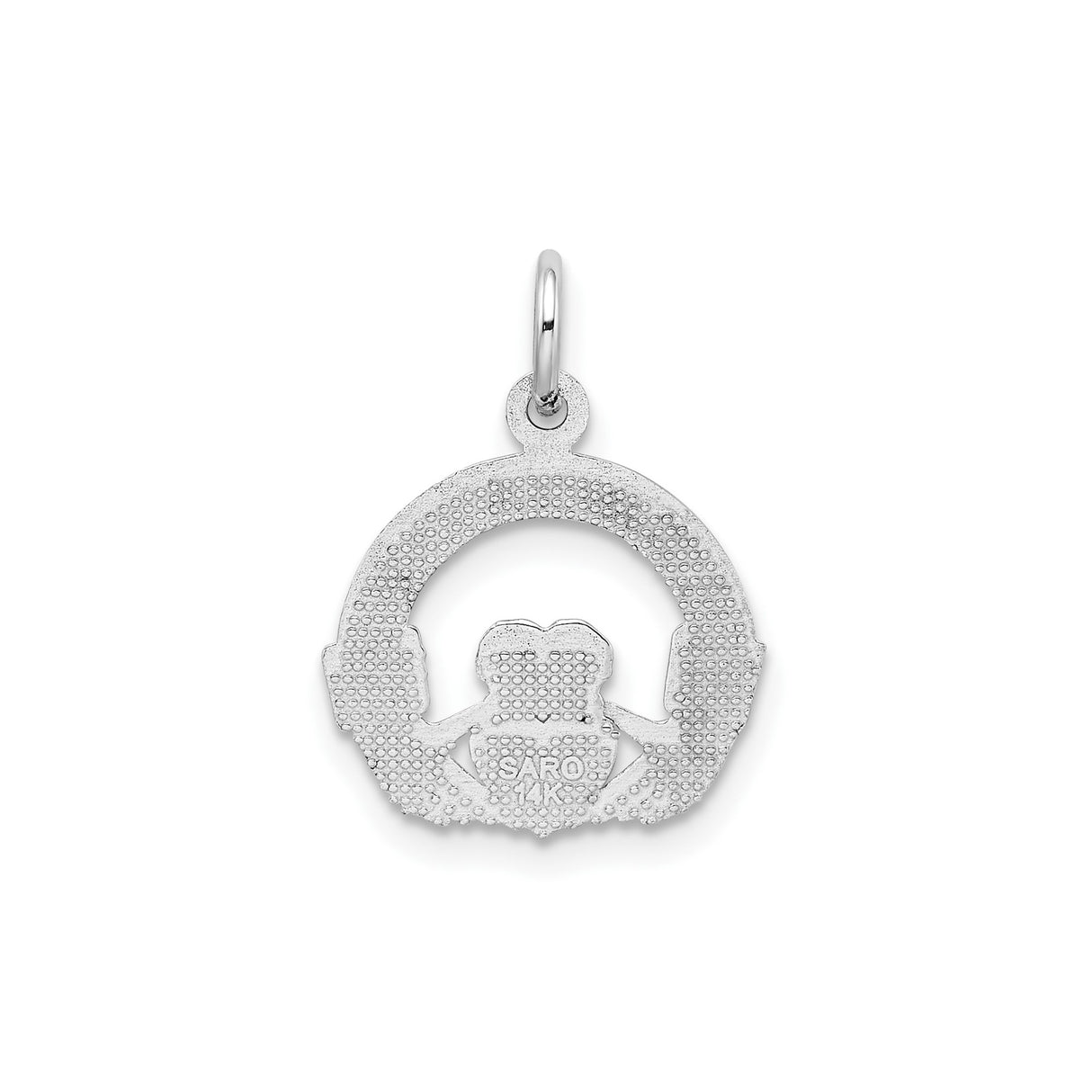 14k White Gold Claddagh Pendant with Heart, Hands and Crown, Celtic Irish Jewelry for Women