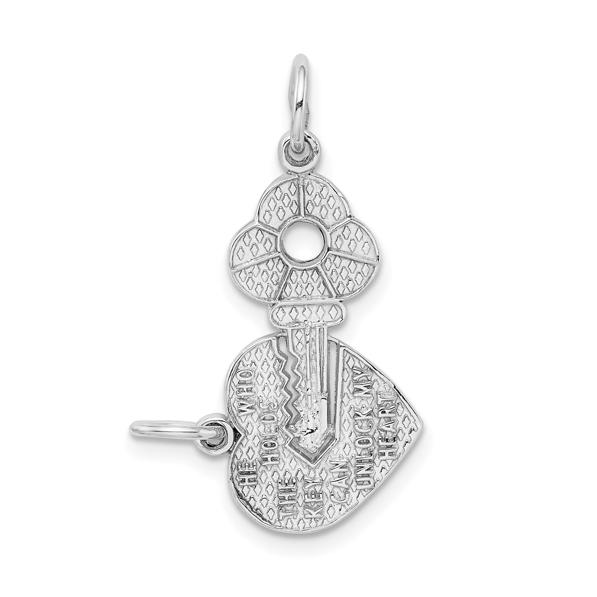 14k White Gold Heart and Key Pendant, Symbol of Love, Romantic Jewelry for Women