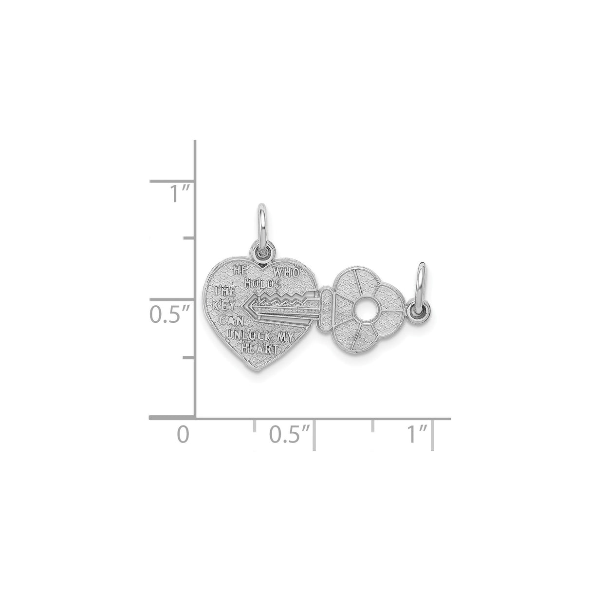 14k White Gold Heart and Key Pendant, Symbol of Love, Romantic Jewelry for Women
