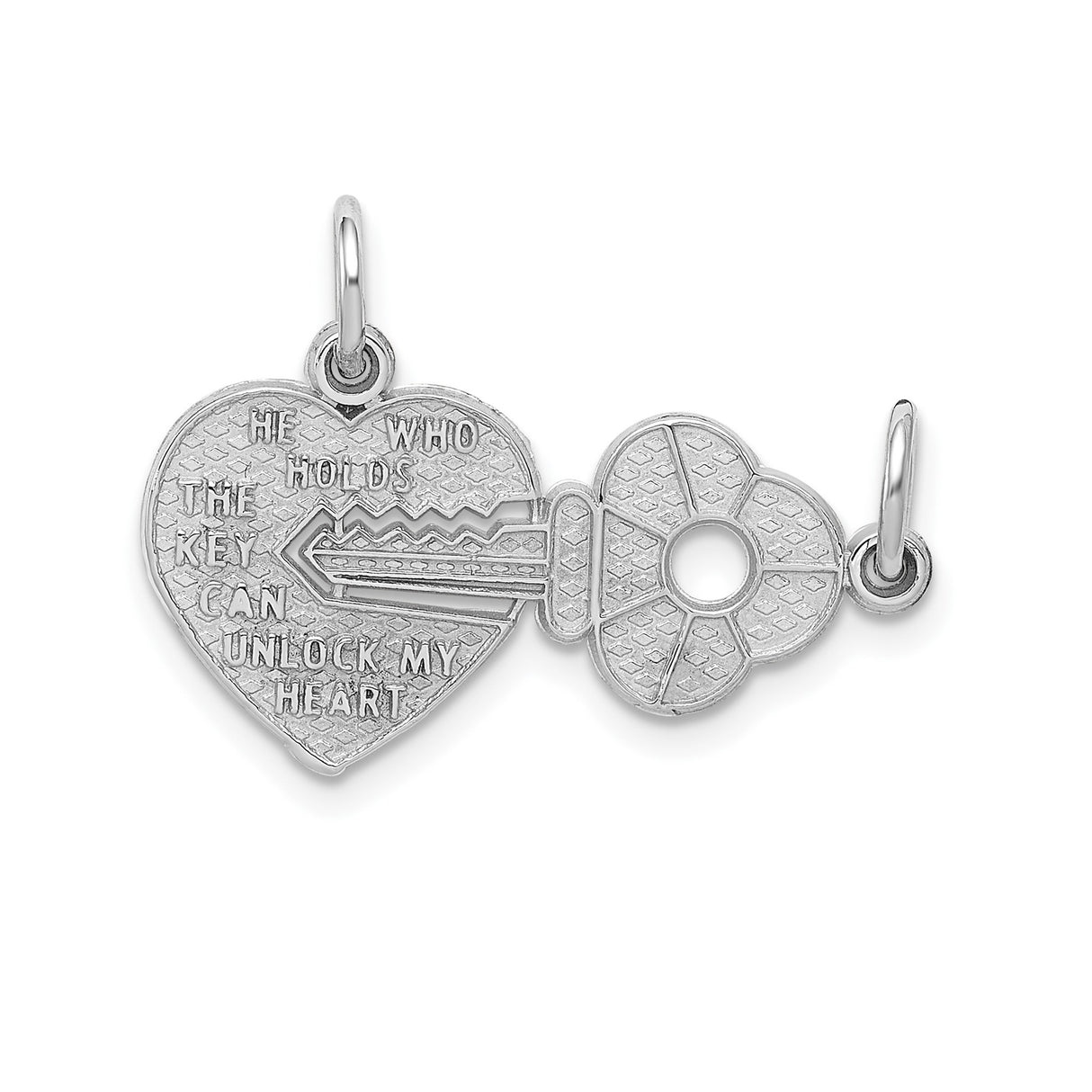 14k White Gold Heart and Key Pendant, Symbol of Love, Romantic Jewelry for Women