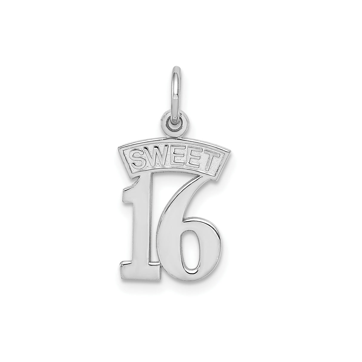 14k White Gold Sweet 16 Pendant, Bold Number 16 with SWEET Design for Teens and Milestone Birthdays