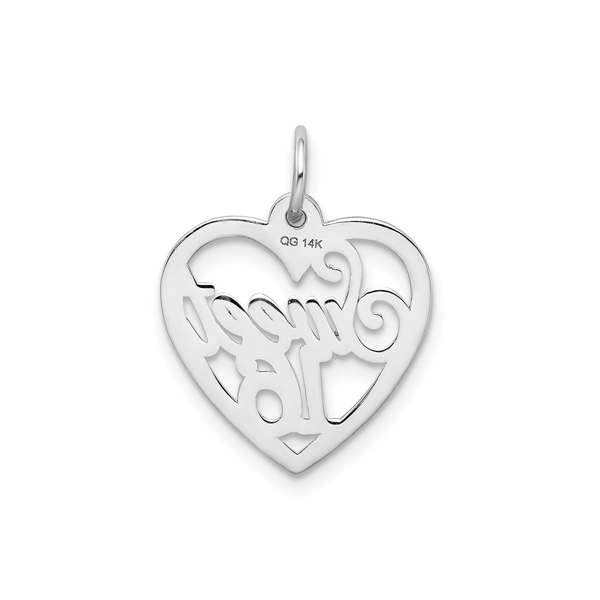 14k White Gold Heart Shaped Sweet 16 Pendant, Coming of Age Birthday Jewelry for Teen Girls