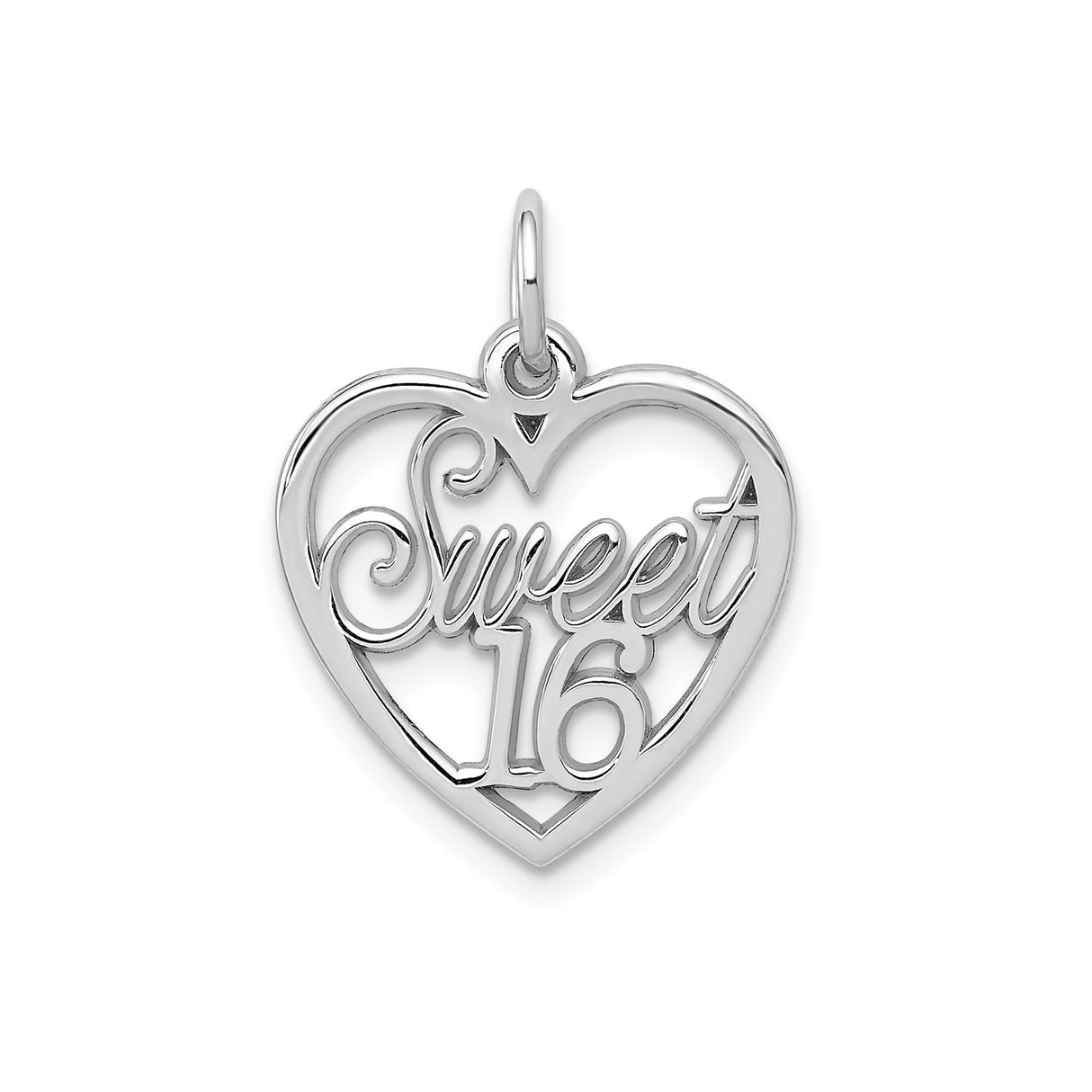 14k White Gold Heart Shaped Sweet 16 Pendant, Coming of Age Birthday Jewelry for Teen Girls