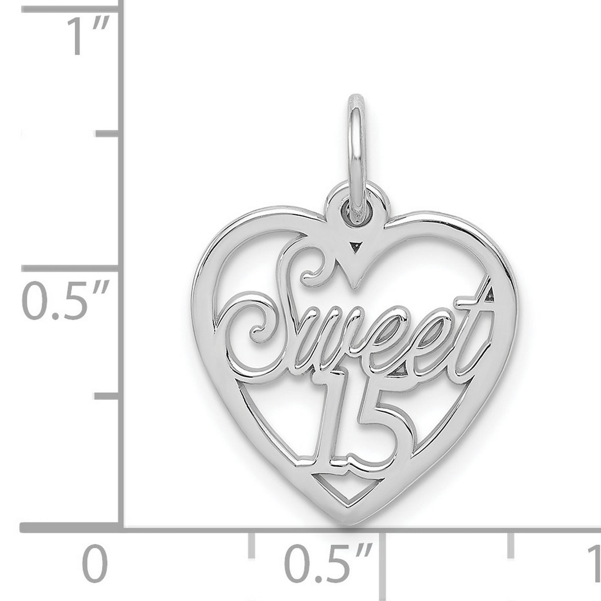 14k White Gold Heart Pendant with Sweet 15 Design, Quinceañera for Teen Girl