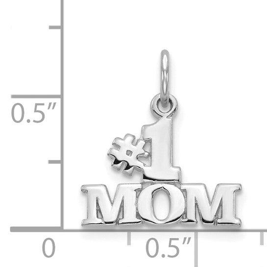 14k White Gold Number One Mom Pendant with Bold Lettering, Sentimental Jewelry Charm for Women