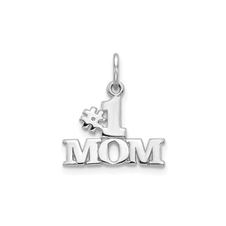 14k White Gold Number One Mom Pendant with Bold Lettering, Sentimental Jewelry Charm for Women