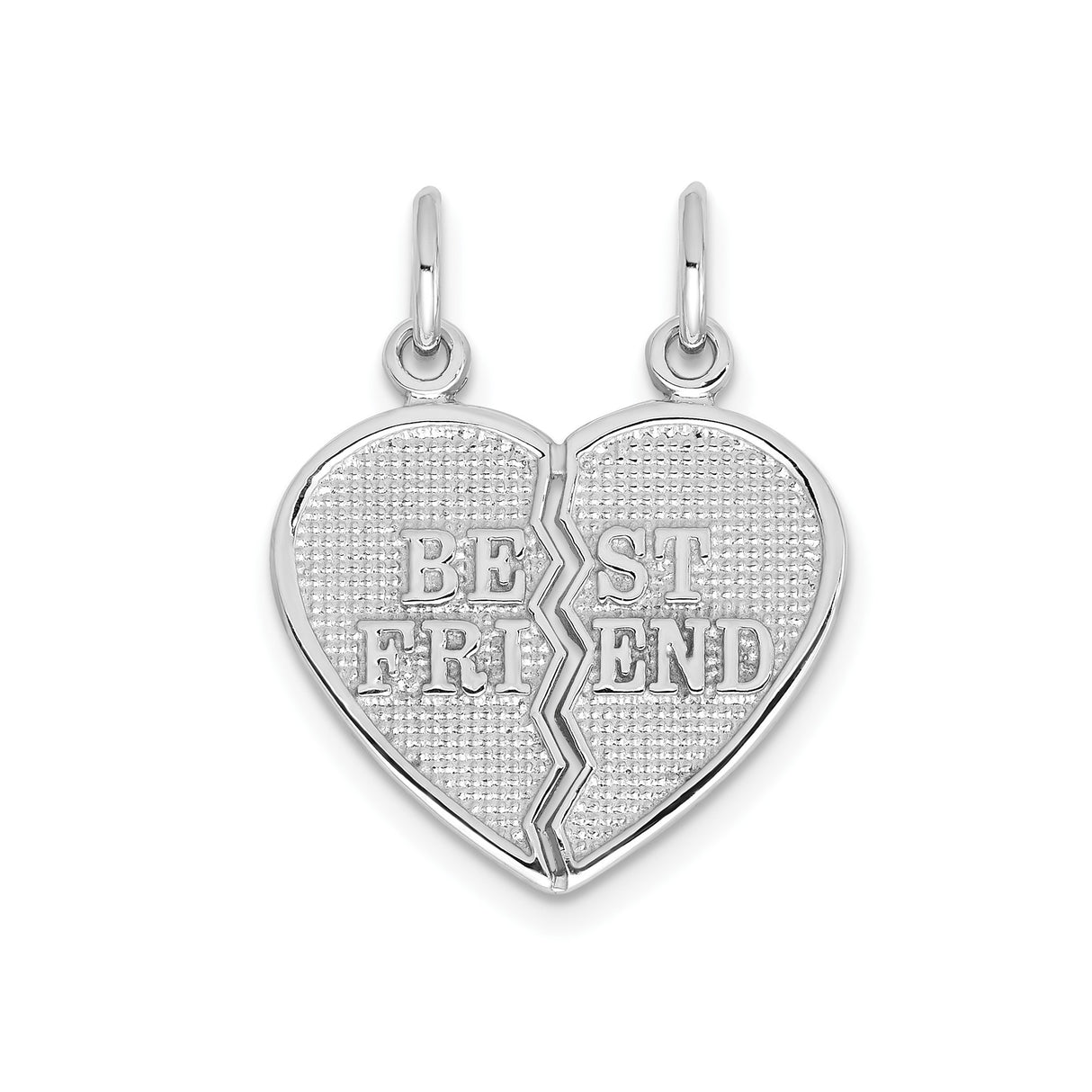 14k White Gold Break Apart Heart Pendant, Split Friendship Charm for Women or Teens