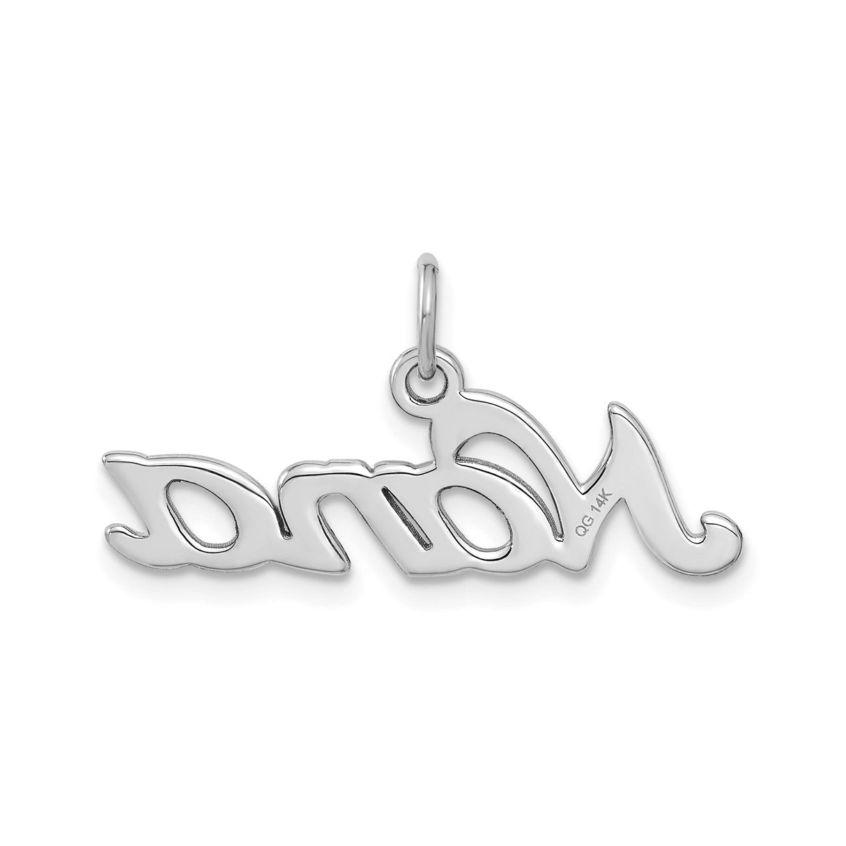 14k White Gold Nana Script Pendant with Diamond Cut Accents, Cursive Name Charm for Grandmother