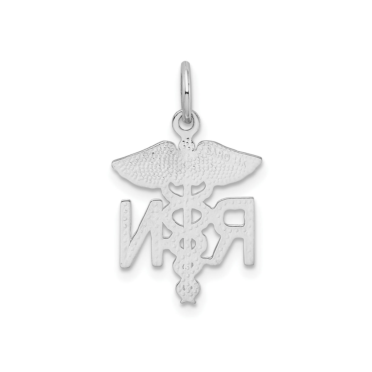 14k White Gold RN Pendant with Caduceus Symbol, Nursing Jewelry for Women or Unisex Wear