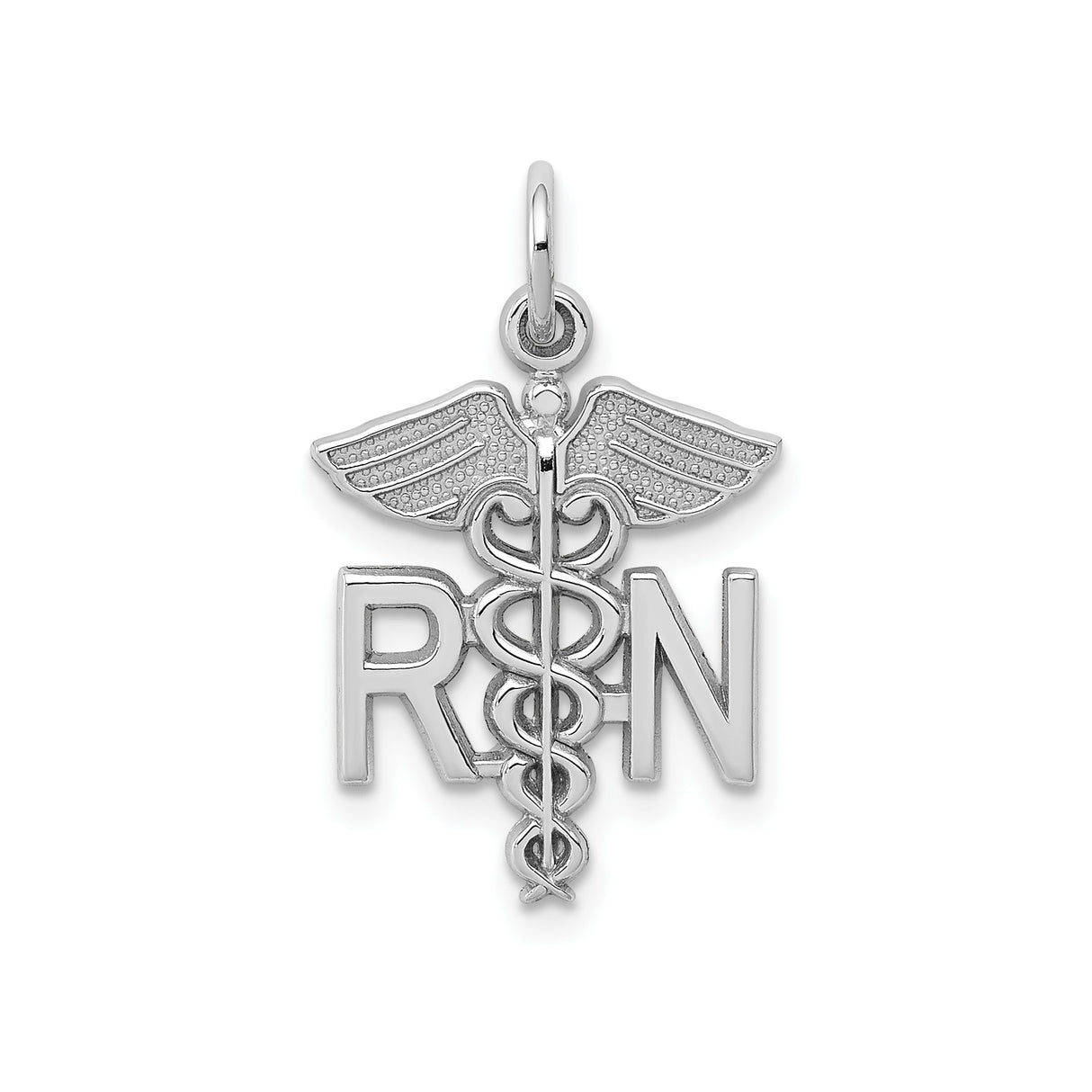 14k White Gold RN Pendant with Caduceus Symbol, Nursing Jewelry for Women or Unisex Wear