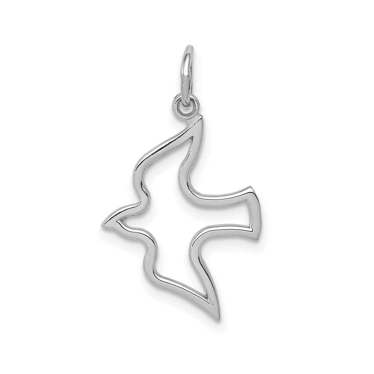 14k White Gold Dove Pendant, Open Cut Christian Symbol, Minimalist Religious Jewelry for Women