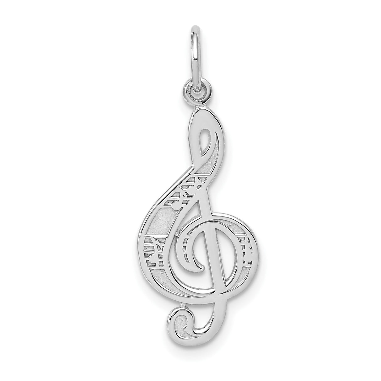 14k White Gold Treble Clef Pendant with Musical Note Cutouts, Unisex Music Symbol Charm
