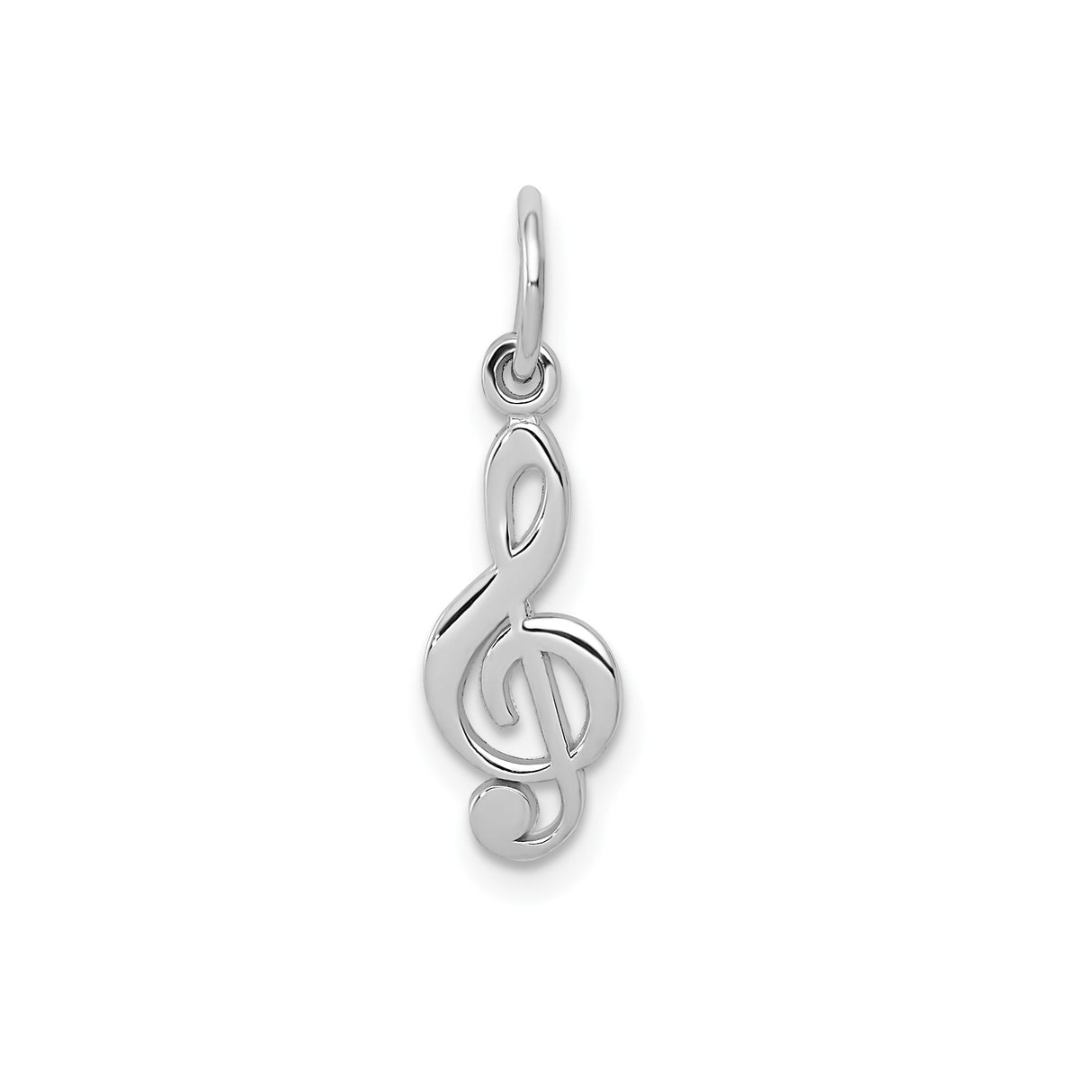 14k White Gold Treble Clef Pendant Charm, Polished Musical Note Jewelry for Women or Unisex