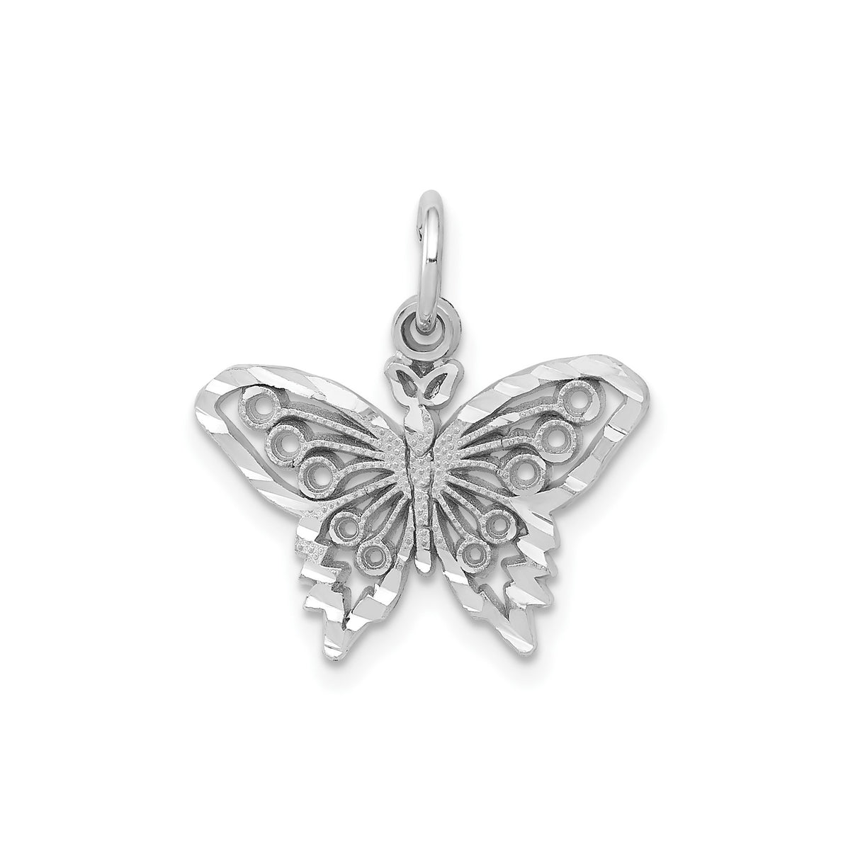 14k White Gold Butterfly Pendant with Openwork Wings and Textured Details