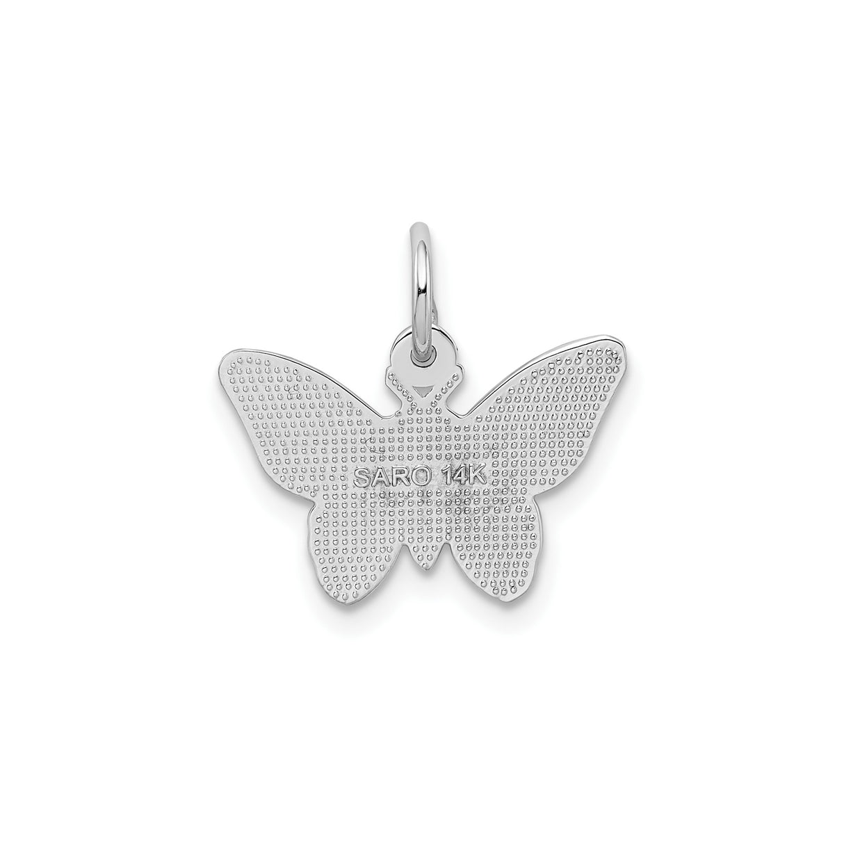 14k White Gold Butterfly Pendant Charm with Openwork Wings and Textured Detailing