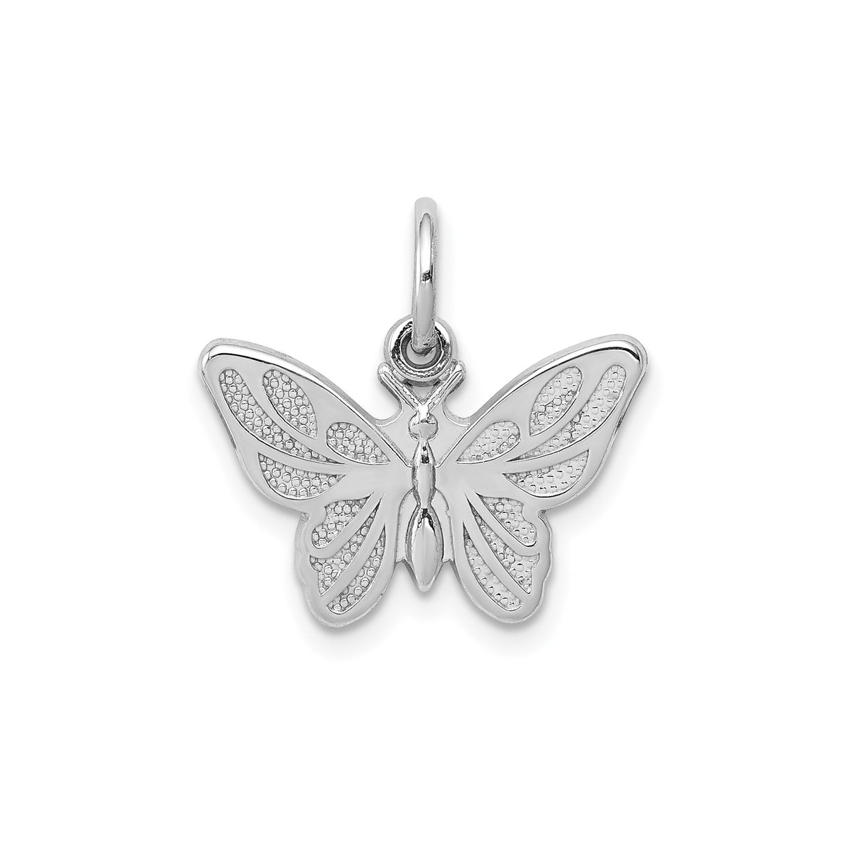 14k White Gold Butterfly Pendant Charm with Openwork Wings and Textured Detailing