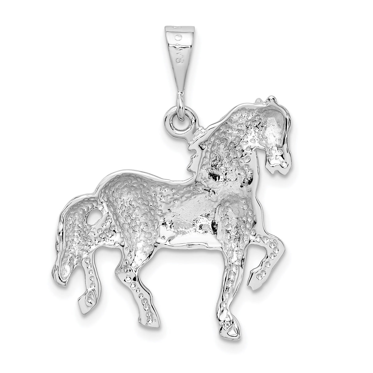 14k White Gold Prancing Horse Pendant, Equestrian Charm Symbolizing Strength and Freedom