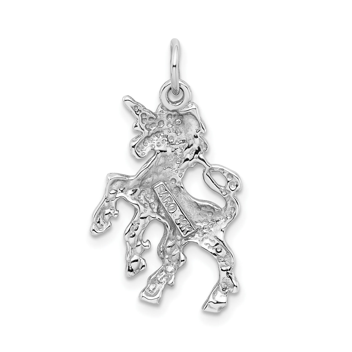 14k White Gold Unicorn Pendant, Prancing Mythical Charm with Whimsical Fantasy Design