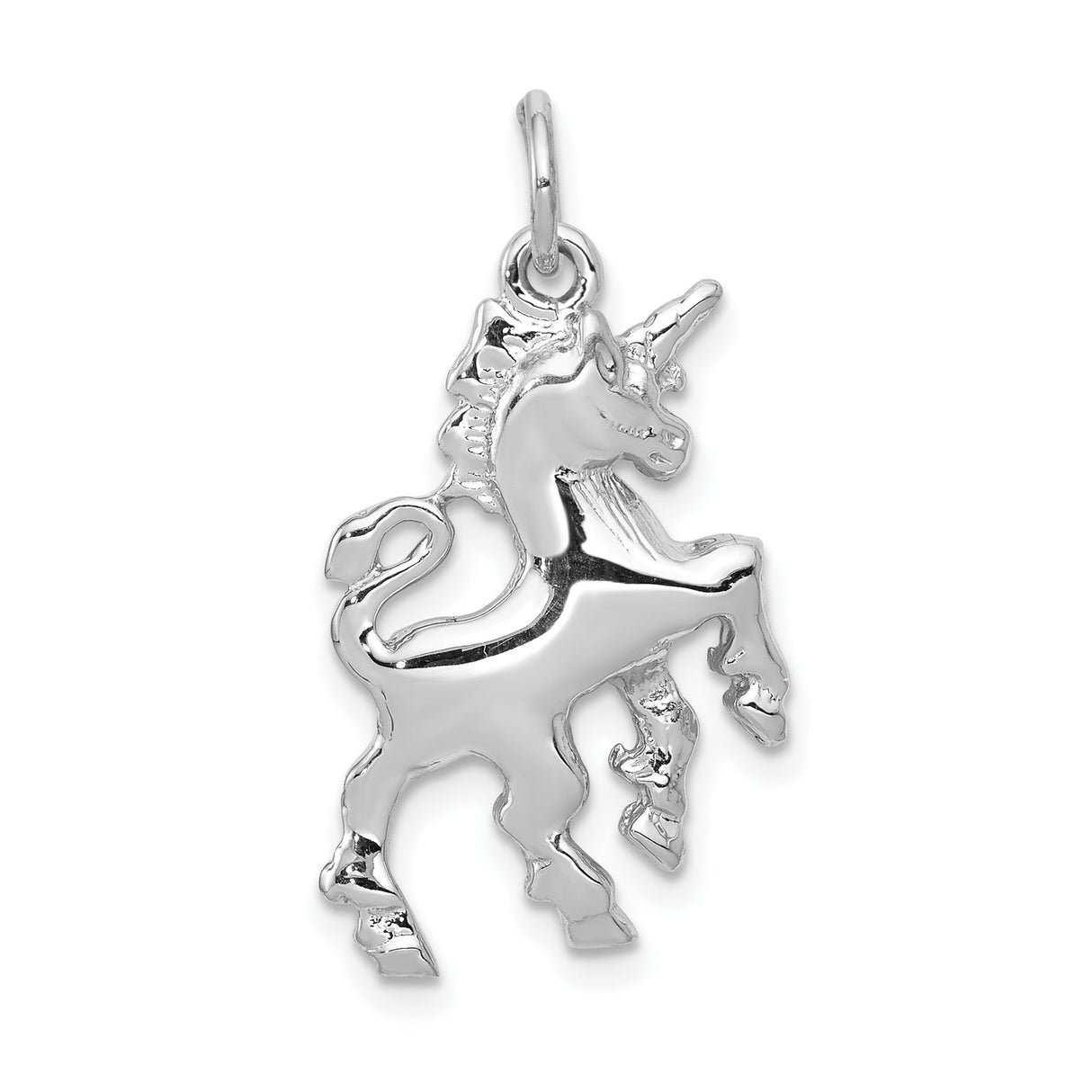 14k White Gold Unicorn Pendant, Prancing Mythical Charm with Whimsical Fantasy Design