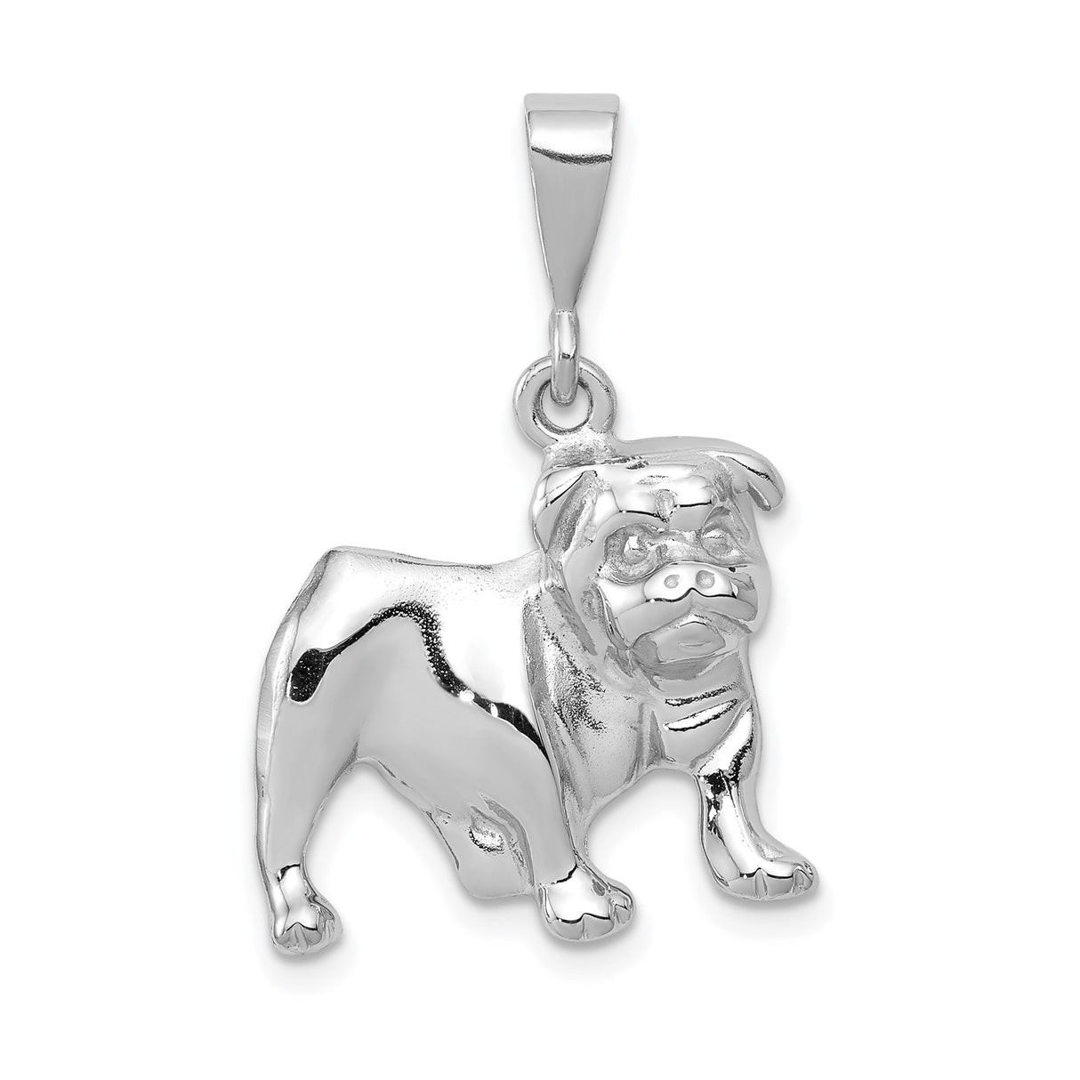 14k White Gold Bulldog Pendant with Detailed Dog Design, Symbolic Animal Charm for Women or Unisex
