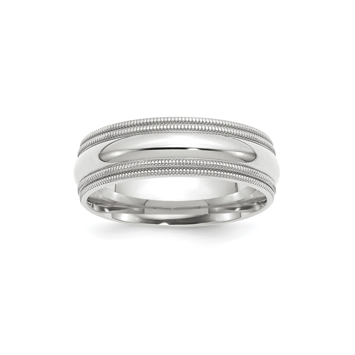 14k White Gold Milgrain, Comfort Fit wedding band ring