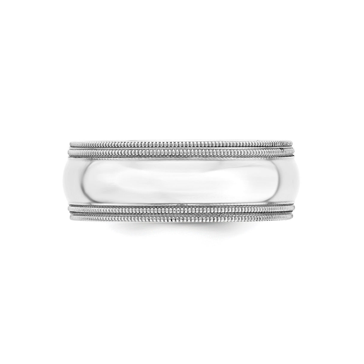14k White Gold Milgrain, Comfort Fit wedding band ring detail view