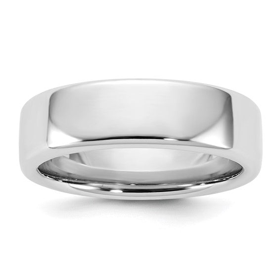 14K White Gold European Wedding Band, Comfort Fit, Solid 6mm Ring