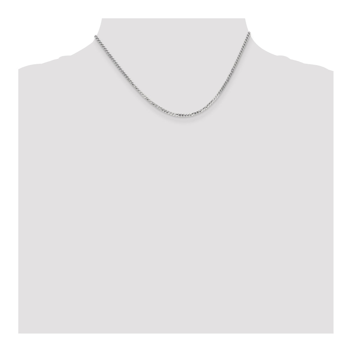 14K White Gold 2.2 mm Curb Chain Necklace, Polished detail view