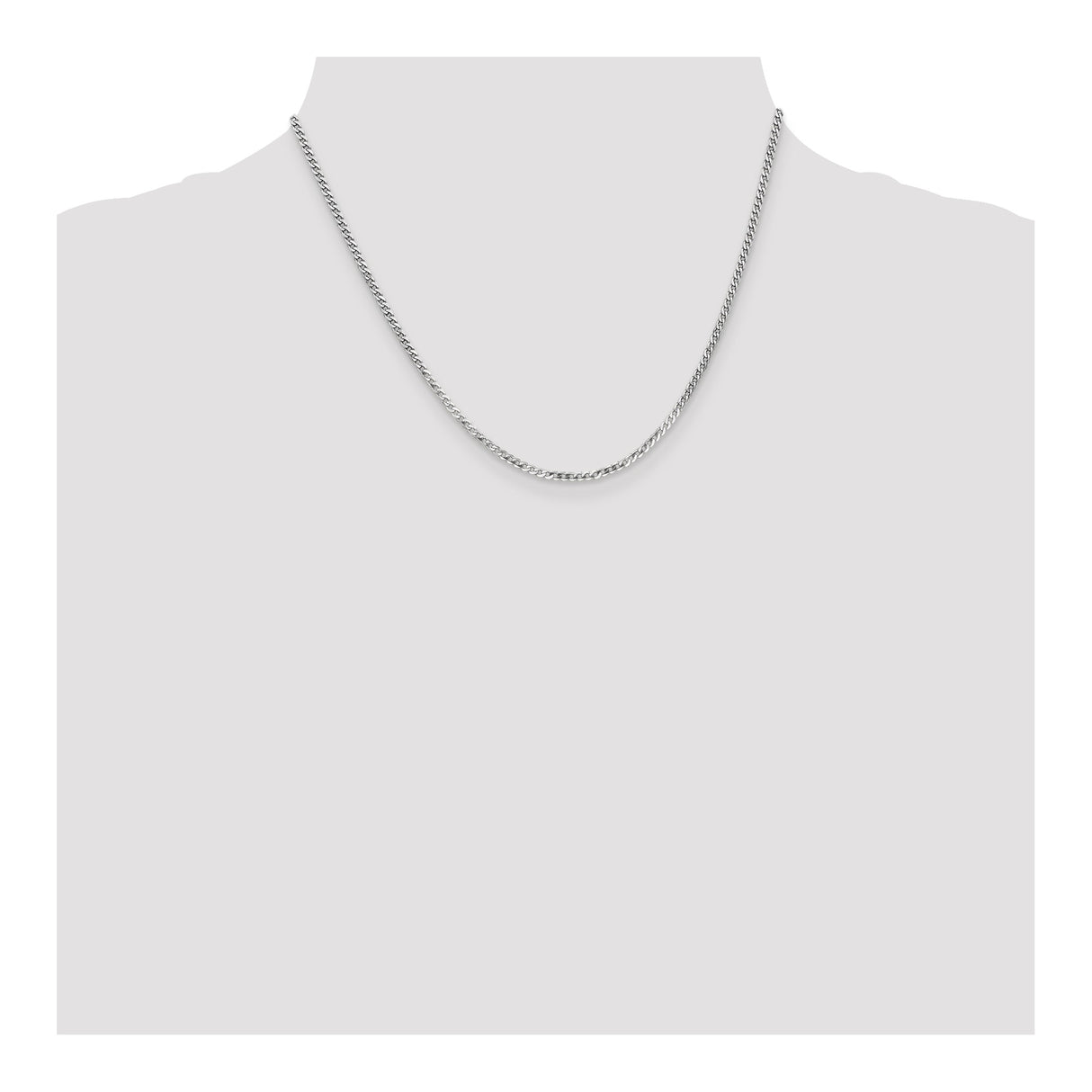 14K White Gold 2.2 mm Curb Chain Necklace, Polished detail view