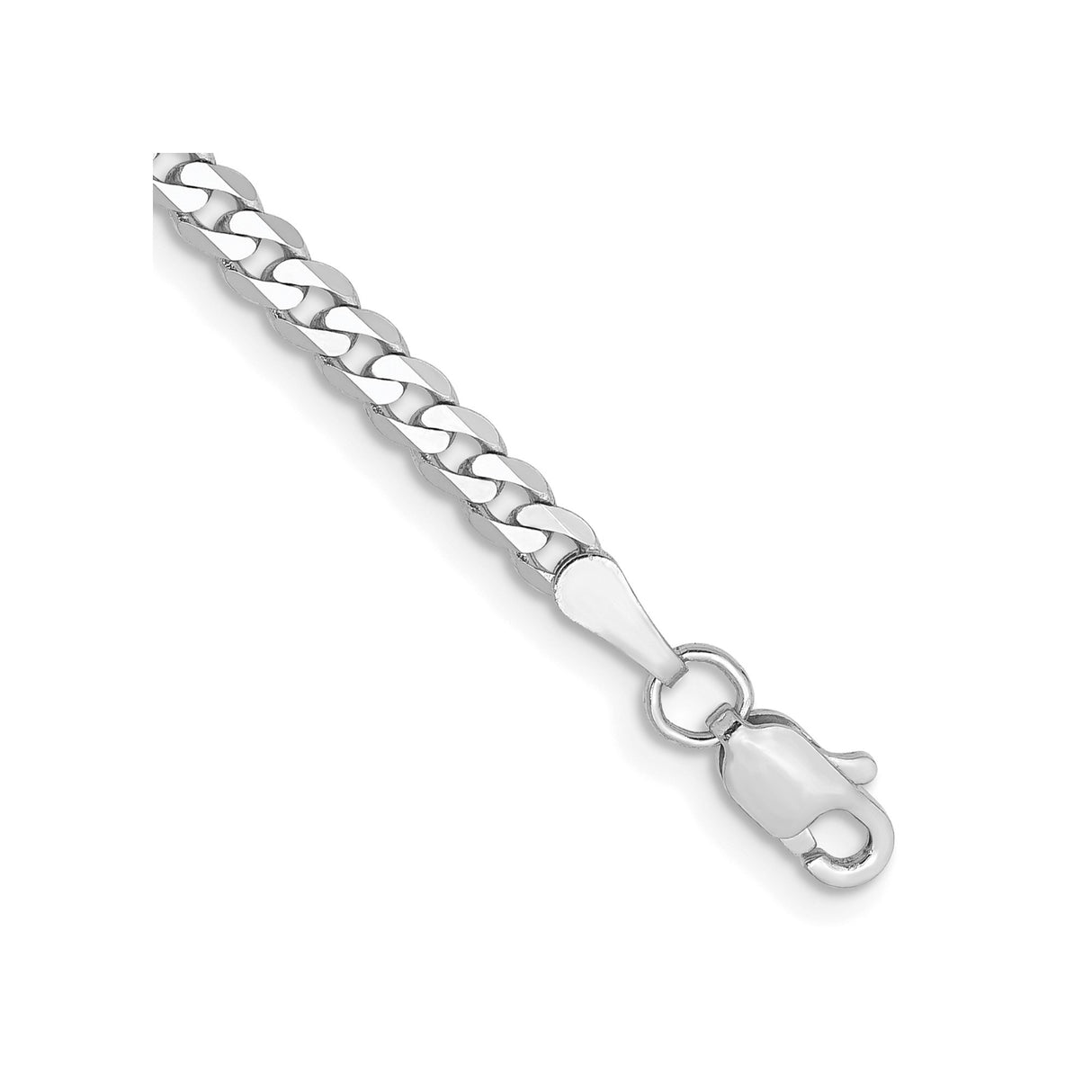 14K White Gold 2.9 mm Curb Chain Bracelet, Polished detail view