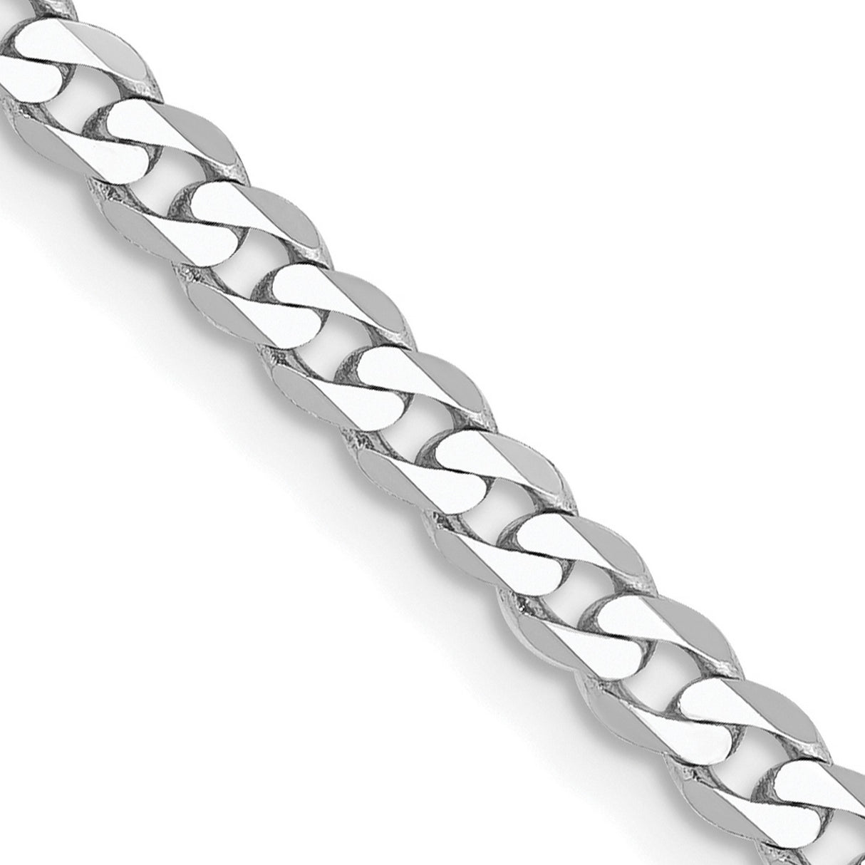 14K White Gold 2.9 mm Curb Chain Necklace, Polished detail view