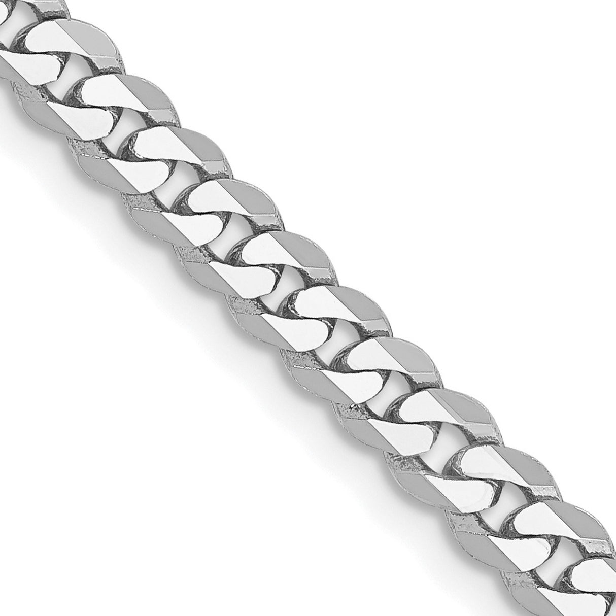 14K White Gold 3.9 mm Curb Chain Necklace, Polished detail view