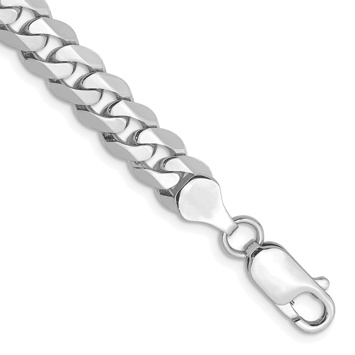 14K White Gold 7.25 mm Curb Chain Anklet, Polished shown for scale