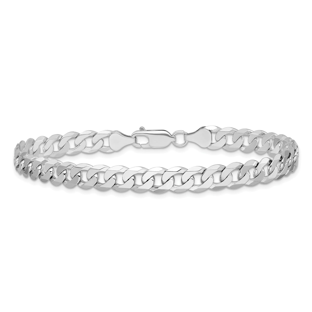 14K White Gold 7.25 mm Curb Chain Bracelet, Polished detail view