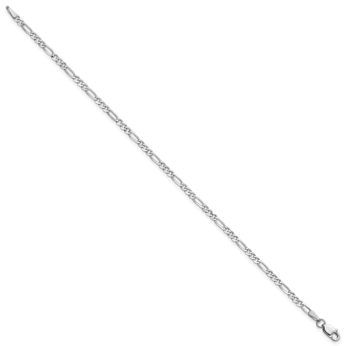 14K White Gold 2.25 mm Figaro Chain Anklet, Polished