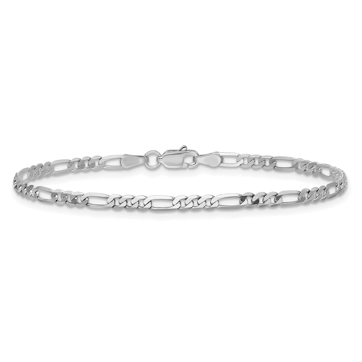 14K White Gold 2.75 mm Figaro Chain Bracelet, Polished alternate angle