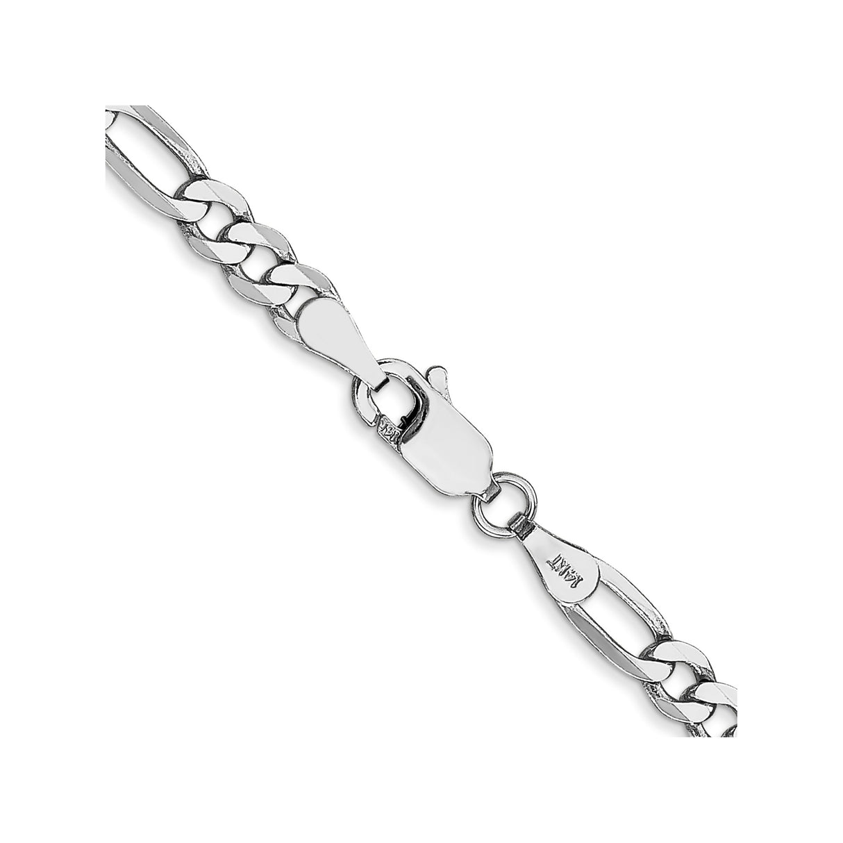 14K White Gold 4 mm Figaro Chain Necklace, Polished alternate angle