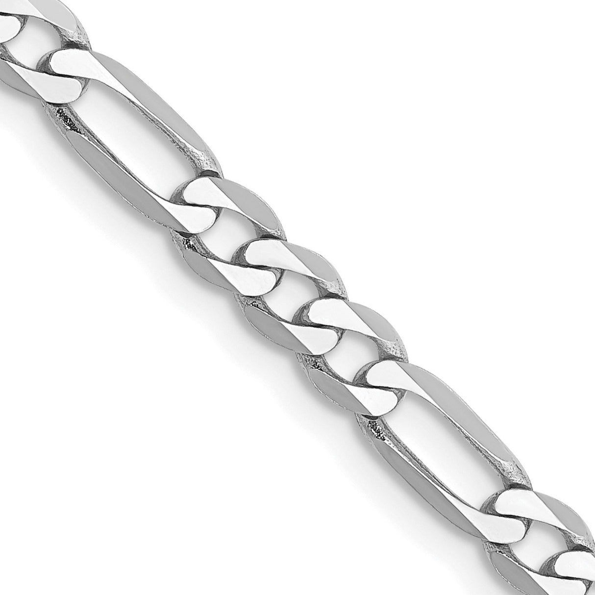 14K White Gold 4 mm Figaro Chain Necklace, Polished detail view