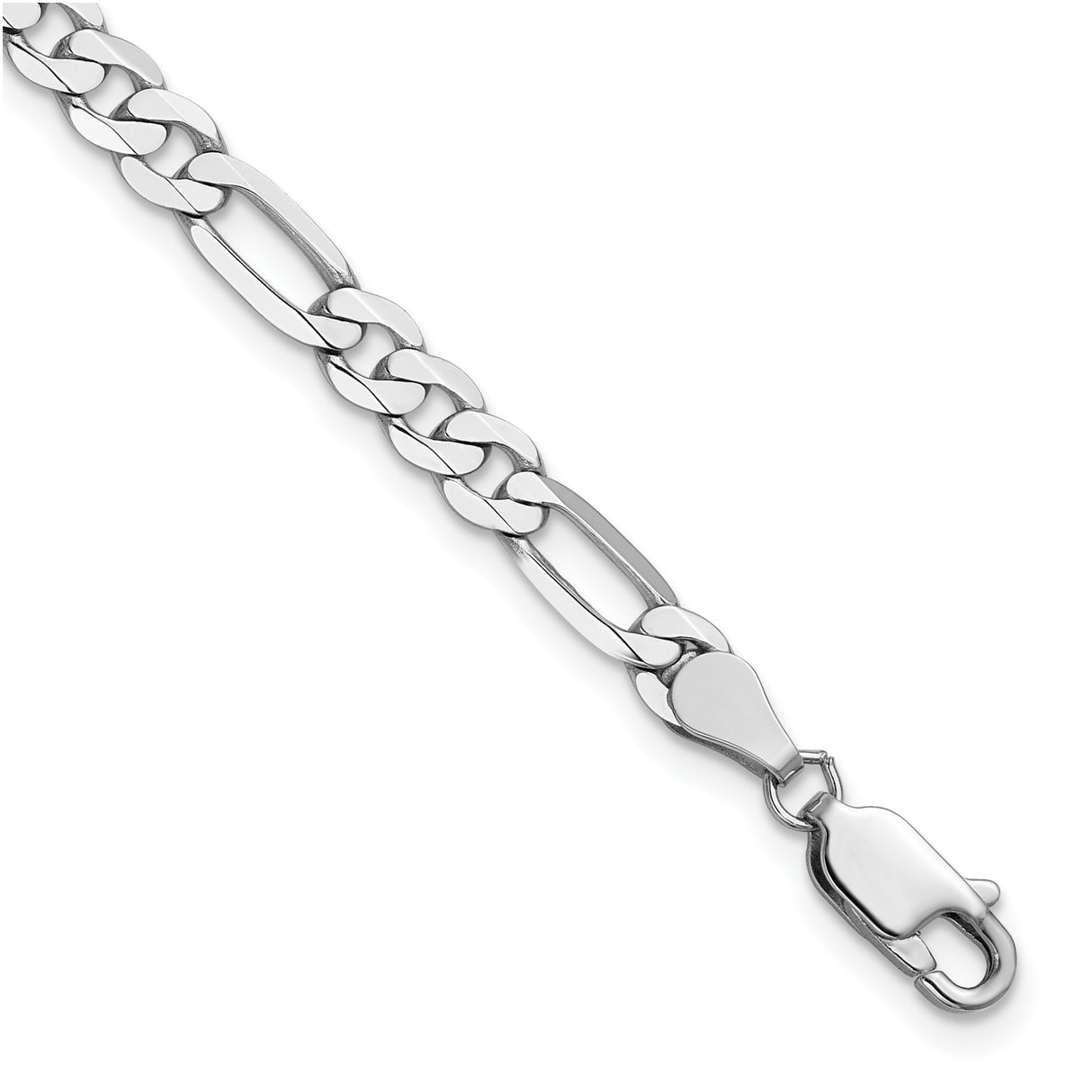 14K White Gold 4.5 mm Figaro Chain Bracelet, Polished detail view