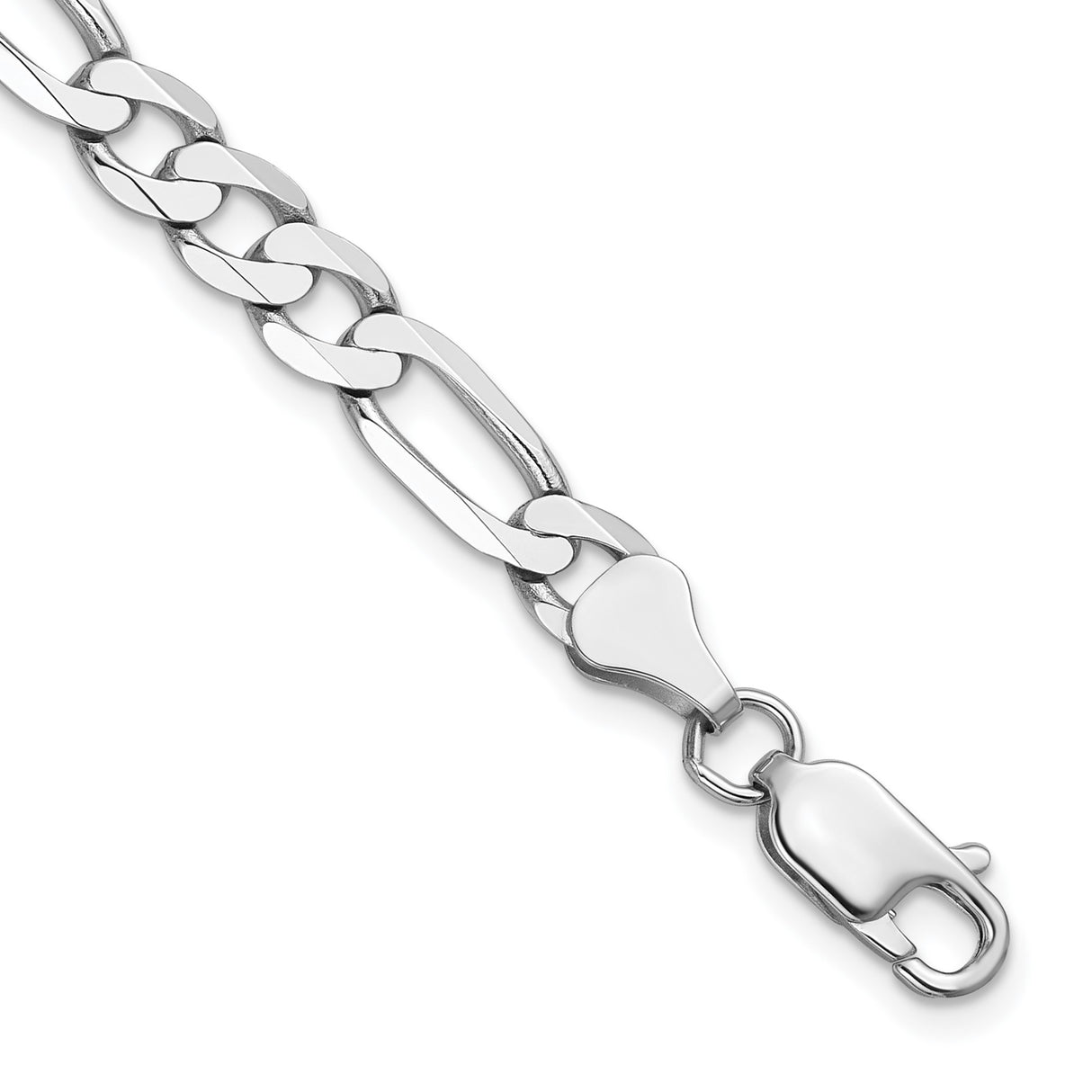14K White Gold 6 mm Figaro Chain Bracelet, Polished detail view