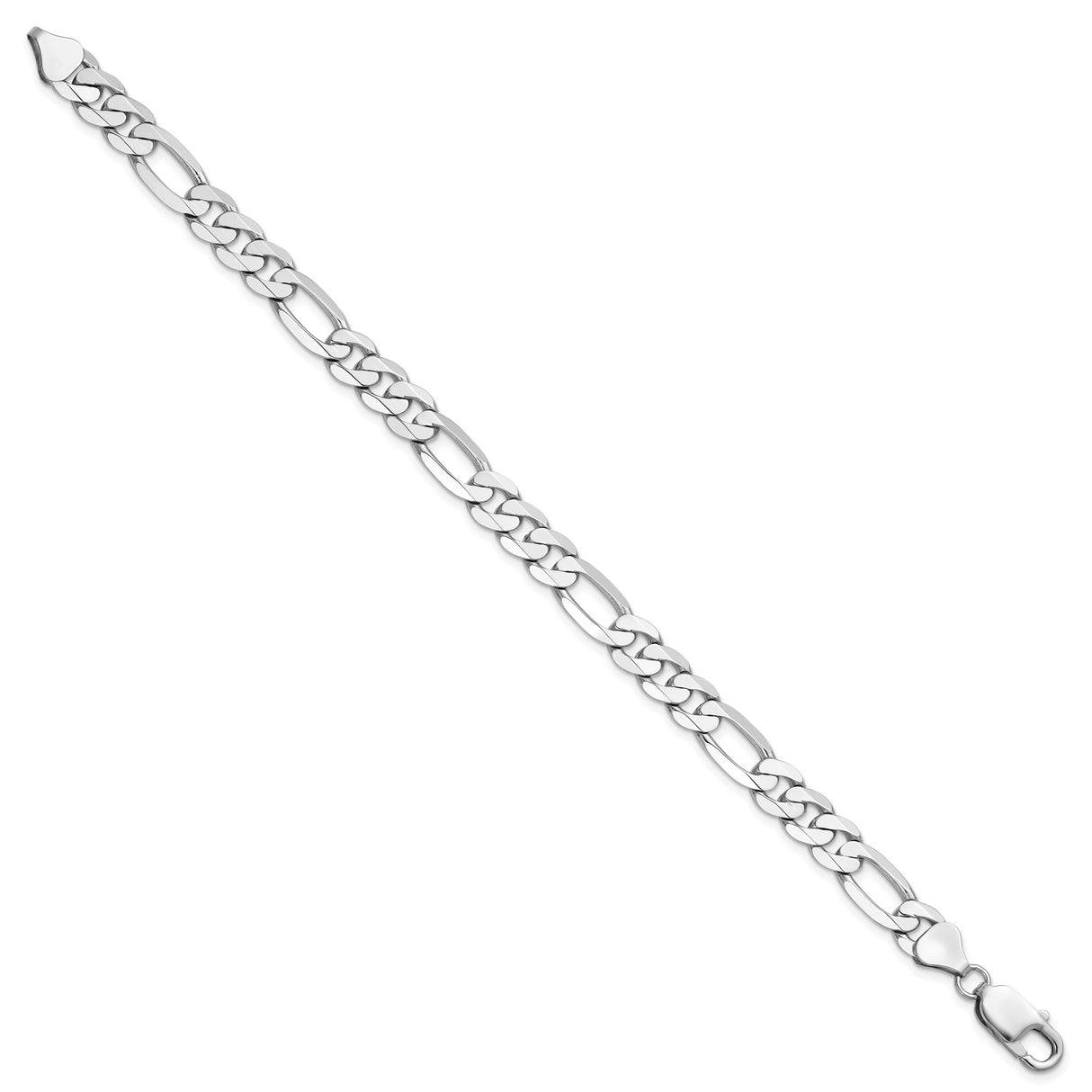 14K White Gold 7.5 mm Figaro Chain Bracelet, Polished