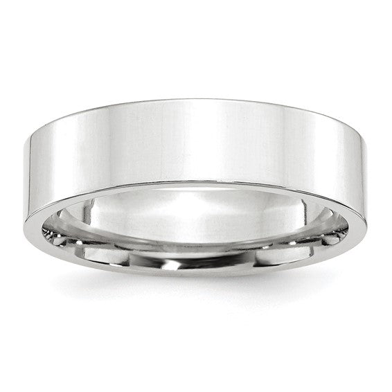 14K White Gold Flat Wedding Band, Comfort Fit, Solid 6 mm with Polished Finish