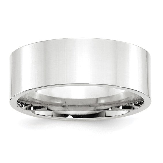 14k White Gold Flat Wedding Band Comfort Fit 8mm Wide No Stone For Everyday Wear